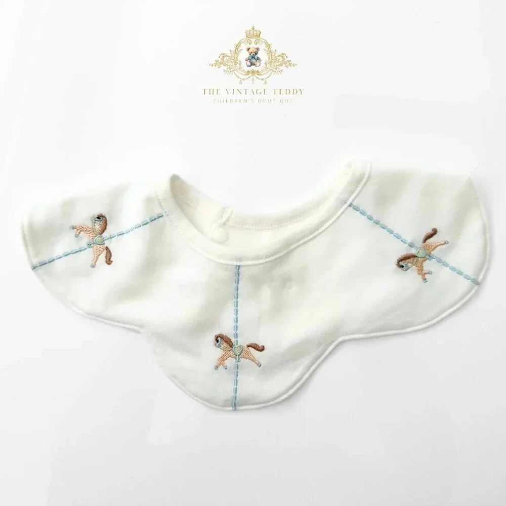 NWT Lovely Boutique Embroidered Baby Bibs Rocking /Carousel Horse & Toy Gift Set